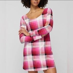 Soma Sz L Embraceable Long Sleeve Sleepshirt Sugarloaf Plaid Pink Soft Stretch